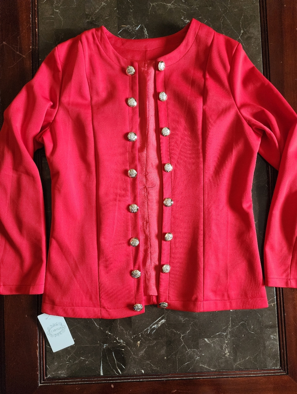 Womens Camisa Red Button-Front Coat Blouse